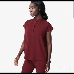 FIGS oversized scrub top- burgundy XXS